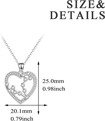 Vista 4 de YFN Collar de plata de ley con 12 constelaciones del zodiaco con dije de corazón para mujer, regalo de joyería