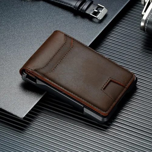 Vista 9 de furid Cartera de cuero genuino para hombres: billetera minimalista Café espresso de grano completo