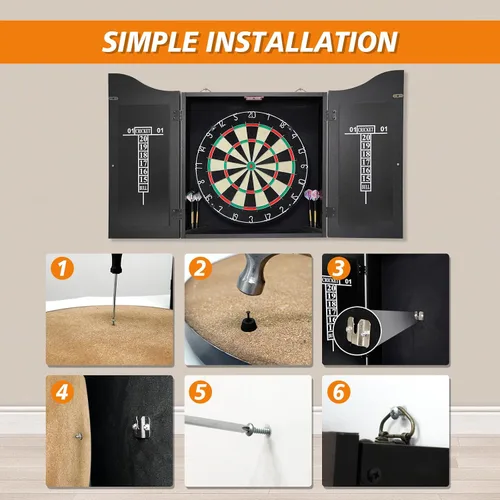Vista 7 de Juego de tablero de dardos Pennpliy con cerdas, tablero de dardos profesional de 45,7 cm con 6 dardos de 18 g para exterior, tablero de dardos