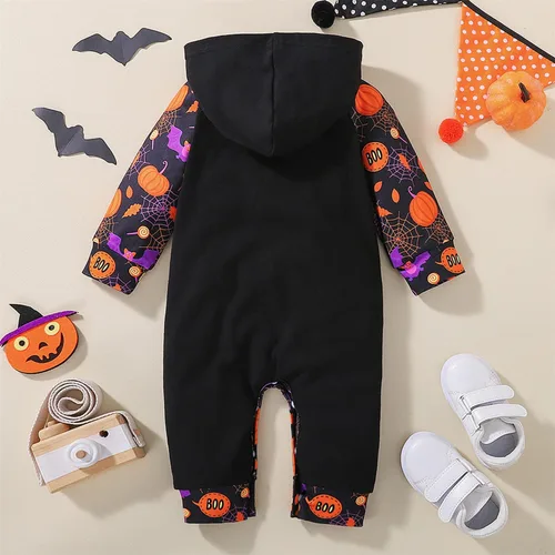 Vista 2 de FANCYINN Disfraz infantil de calabaza Jackolantern con capucha para bebé, disfraz de Halloween para niños pequeños