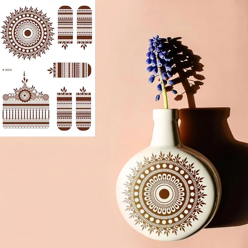 Vista 4 de Tatuajes temporales de henna para mujer, calcomanías de tatuajes de henna marrón, impermeables, encaje sexy, flores, tatuajes falsos de henna
