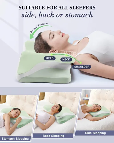 Vista 3 de Almohada cervical para el cuello, almohadas ergonómicas refrescantes de espuma viscoelástica para un sueño profundo con funda de almohada lavable