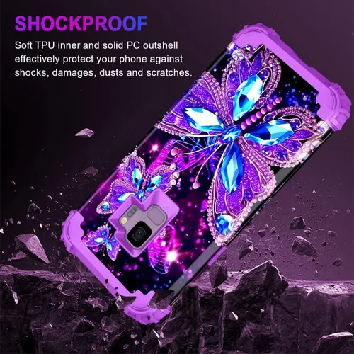 Vista 5 de Miqala Funda para Galaxy S9, brilla en la oscuridad, tres capas, resistente, a prueba de golpes, protección de cuerpo completo, parachoques