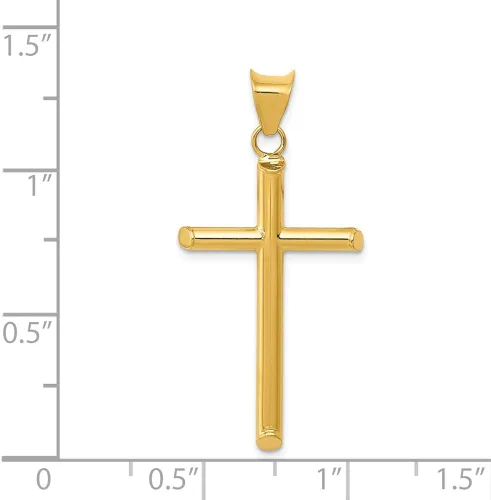 Vista 3 de Dije con dije de cruz 3D de oro amarillo de 14 quilates, 1.339in x 0.630in, Metal