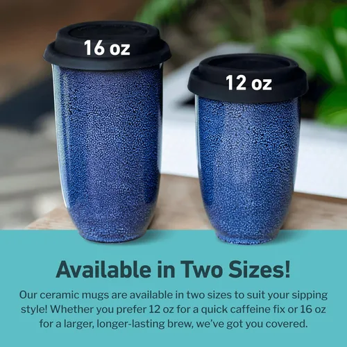 Vista 5 de NOVA CERAMICS Taza de viaje – Taza de viaje de cerámica con tapa – Taza de café de viaje única para llevar – Vaso de café apto para microondas