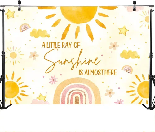 Vista 3 de Mocsicka Telón de fondo para baby shower Sunshine - Decoraciones de fiesta temática de sol (6 x 4 pies)