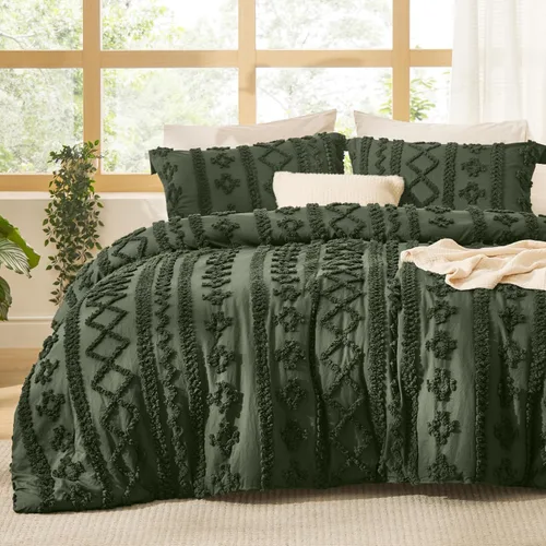 Vista 14 de Bedsure Juego de edredón bohemio copetudo, tamaño individual, juego de cama bohemio azul pizarra, GentleSoft™ 2 piezas de ropa de cama bordada