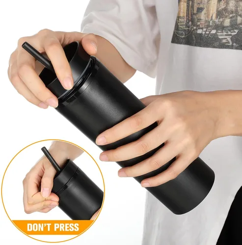 Vista 7 de Potchen 2 vasos delgados con tapa y pajilla, vaso de acrílico mate de 16 onzas, aislado de doble pared de plástico, vasos reutilizables de vinilo