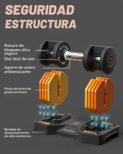 Vista 3 de Adjustable Dumbbells Set 22.5LB Pair, 1-Sec Fast Adjustable 5 Free Weights, Premium Comfort Non-slip Metal Handle, Compact Size for Full Body Home