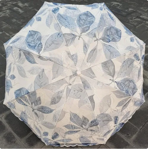Vista 3 de URAWESO Parasol bordado encaje protección UV hoja impresa paraguas plegable para playa, viajes, boda, fiesta, decoración sesión de fotos