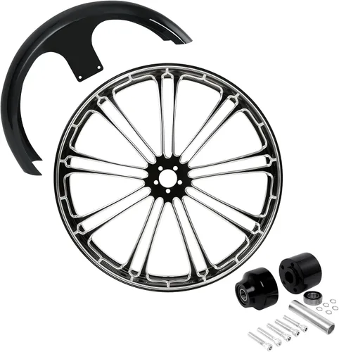 Vista 85 de TCMT Llanta de rueda delantera de 21", buje de rueda de brida de doble disco con guardabarros delantero negro sin pintar, compatible con modelos