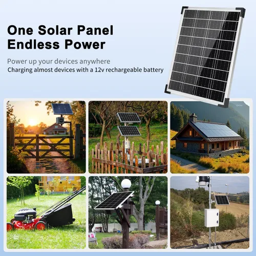 Vista 7 de TBER Kit de panel solar de 20 W 12 V, cargador de batería solar con controlador de carga de 10 A y cables de extensión con clips de batería