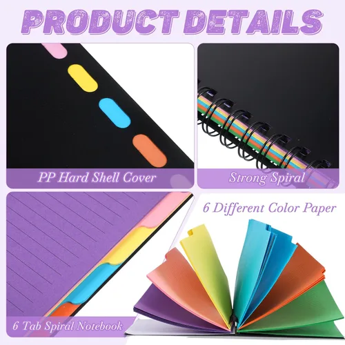 Vista 3 de Fainne 4 Pcs Cuaderno Espiral A5 de 6 Materias Rayado Universitario con Pestañas Divisorias, 6.75 x 8.25 Pulgadas, 240 Páginas Cuaderno Diario