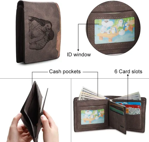 Vista 4 de Lovejewelry Carteras personalizadas con fotos para hombres, cartera de piel grabada para padre, novio (estilo 1)