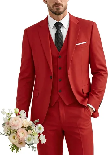 Vista 11 de Traje de 3 piezas para hombre con corbata, chaleco sólido de un botón y beige (529-beige)