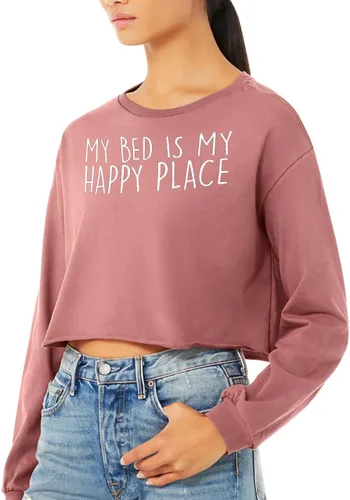 Vista 2 de My Bed is My Happy Place - Camiseta recortada de manga larga Napper Present Diseño de siesta
