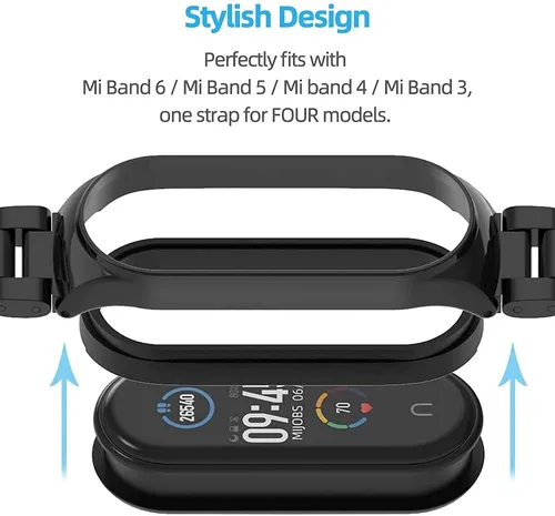 Vista 3 de Mi Band 6 Mi Band 5 Correa para Xiaomi Mi Band 4 3, Correa de reloj de acero inoxidable Pulsera de repuesto de metal para Mi Smart Band 6
