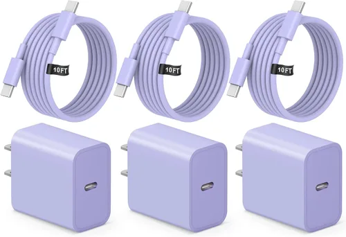 Vista 9 de Cargador USB C tipo C de carga rápida de 10 pies de largo para iPhone 17, 16, 15, paquete de 3 cargadores rápidos USB C para iPhone 17/17 Plus/17