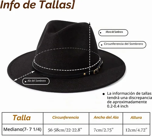 Vista 4 de Lisianthus - Sombrero con cinta con hebilla de ajuste, para mujer, modelo Fedora Negro