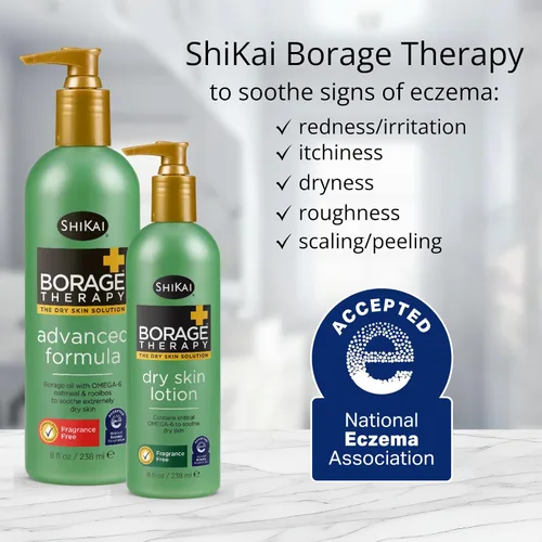 Vista 2 de ShiKai Borage Therapy Loción para piel seca hidratante corporal (8 onzas) sin perfume Loción hidratante para manos y cuerpo secos Con avena
