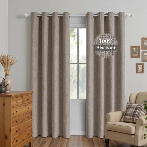 Vista 26 de Cortinas 100% opacas para sala de estar, juego de 2 paneles de 96 pulgadas, bloqueo de luz, pestaña trasera y bolsillo para barra, cortinas