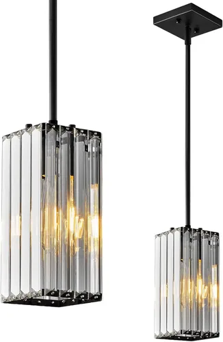 Vista 13 de Lámpara colgante moderna cromada rectangular de iluminación colgante mini candelabros de cristal, lámpara colgante ajustable para cocina, isla