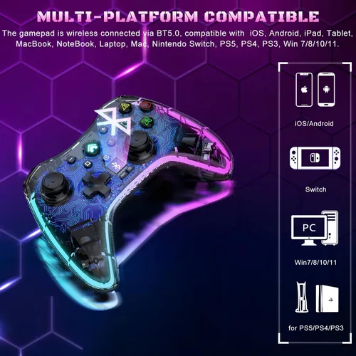 Vista 2 de arVin Mobile Game Controller for iPhoneiPadiOSAndroidTabletPCPS5PS4PS3Switch Transparent Bluetooth Gaming Gamepad Joystick with Phone HolderBack