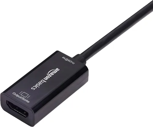 Vista 4 de Amazon Basics Convertidor DisplayPort (4k@60Hz) a HDMI hembra (no compatible con un puerto USB), negro, 9.25 x 0.87 x 0.47 pulgadas