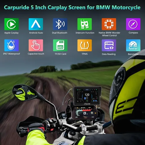 Vista 19 de CARPURIDE W502BS para BMW Moto CarPlay y lectura de datos A-Auto, Maravilla nativa 5" waterproof GPS screen with dual Bluetooth, native data