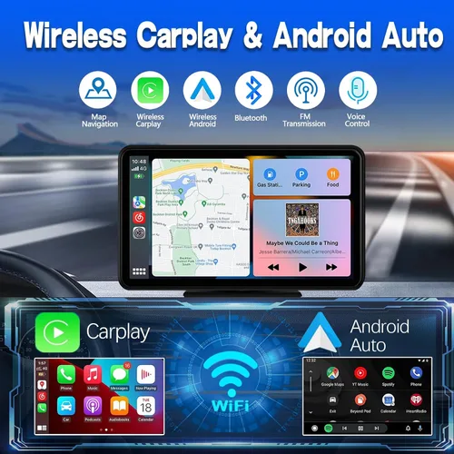 Vista 2 de Pantalla Carplay inalámbrica para coche de 7" HD portátil, estéreo de coche con pantalla táctil con Apple CarPlay y Android Auto con Mirror