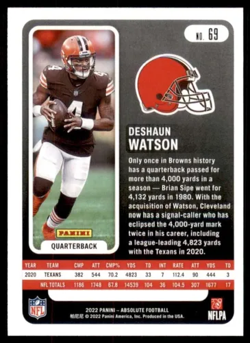 Vista 2 de 2022 Panini Absolute #69 Deshaun Watson NM-MT Cleveland Browns Football Trading Card NFL