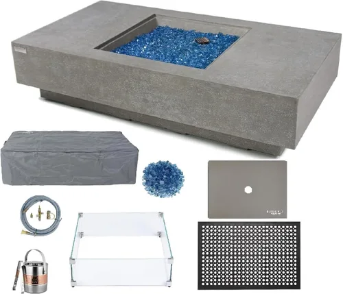 Vista 66 de Elementi+ Mesa de Fuego de Gas Colorado de Hormigón Fundido de 56" Rectangular, Hoguera al Aire Libre con Ignición Electrónica Incluye Cubierta