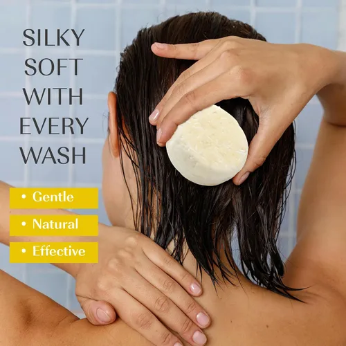 Vista 4 de Barra de champú sólido orgánico para cabello seco, rizado y adelgazante Nutrición profunda con aceite de marula y manteca de karité, manteca