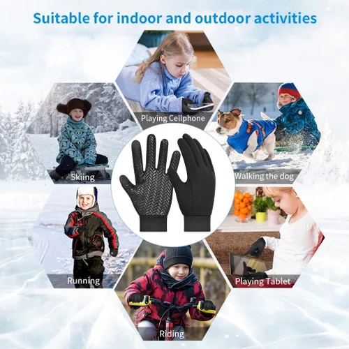Vista 6 de EEFOW Guantes impermeables para pantalla táctil de invierno para niños guantes deportivos ligeros y cálidos para clima frío para niños de 6 a 12