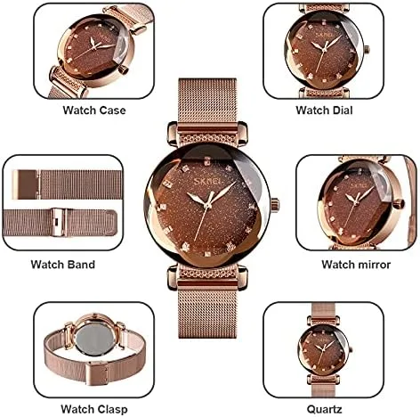 Vista 6 de GOSASA Reloj de pulsera de cuarzo para mujer, estilo simple, impermeable, correa de acero