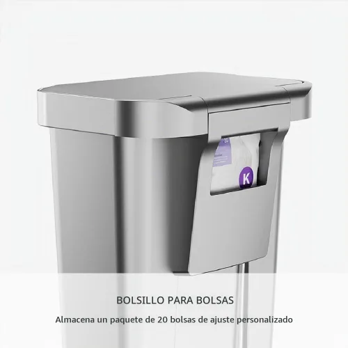Vista 5 de Simplehuman Bote de basura con pedal híbrido, de 45 litros / 12 galones, rectangular para cocina, con base ancha y estable con pedal de acero