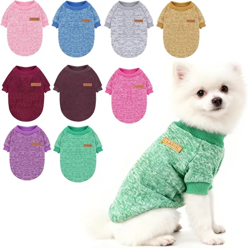 Vista 18 de 2 piezas de suéter clásico de punto para perro Idepet, abrigo de forro polar para perros pequeños y medianos, ropa cálida para perros y gatos