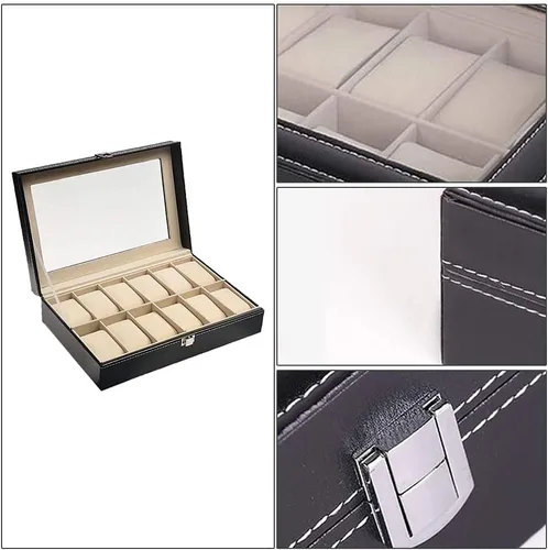 Vista 4 de Caja de reloj vitrina organizador de joyas con tapa de vidrio