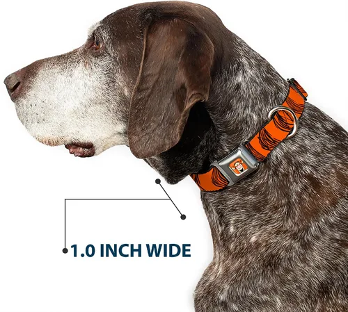 Vista 6 de Collar de perro hebilla de cinturón de seguridad Tigger Stripes naranja negro 9 a 15 pulgadas 1.0 pulgadas ancho