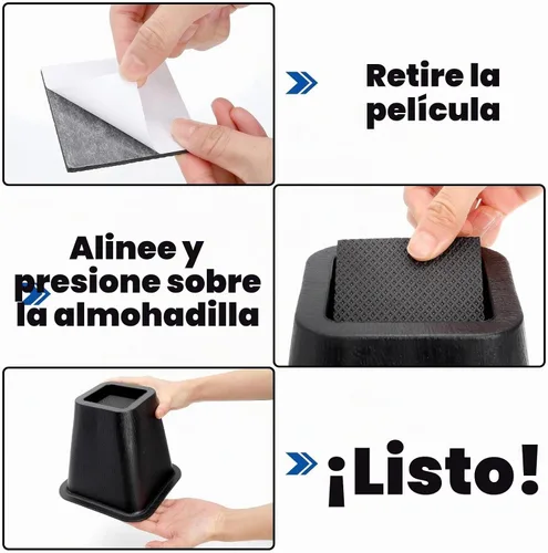 Vista 4 de Paquete de 6 elevadores grandes para muebles de cama, de 6 pulgadas, resistentes para sofá, silla, gabinete, escritorio, plástico ABS alto