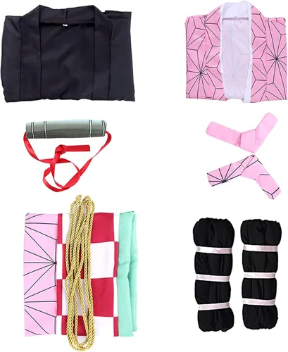 Vista 3 de Nezuko - Disfraz de cosplay para adultos, conjunto completo de kimono de Halloween para mujer