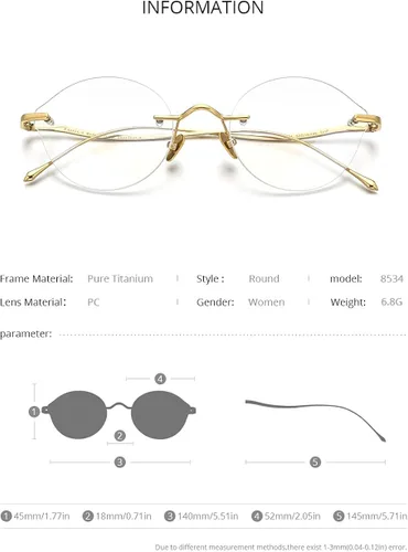 Vista 2 de Marco de gafas de titanio de FONEX, gafas ópticas de miopía redondas para mujer 8509