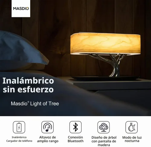 Vista 4 de Ampulla Lámpara de noche con altavoz Bluetooth y cargador inalámbrico, modo de sueño, regulable sin pasos, 20.00watts Luz del árbol (Más)