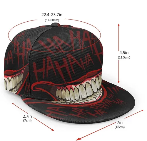 Vista 3 de Gorra de béisbol de ala plana de Joker, gorra de béisbol ajustable, gorra de hip hop, sombrero de camionero para hombres y mujeres, color negro