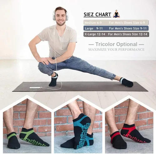 Vista 3 de Muezna Calcetines de yoga antideslizantes para hombre, para pilates, barras, Bikram Fitness Hospital con puños