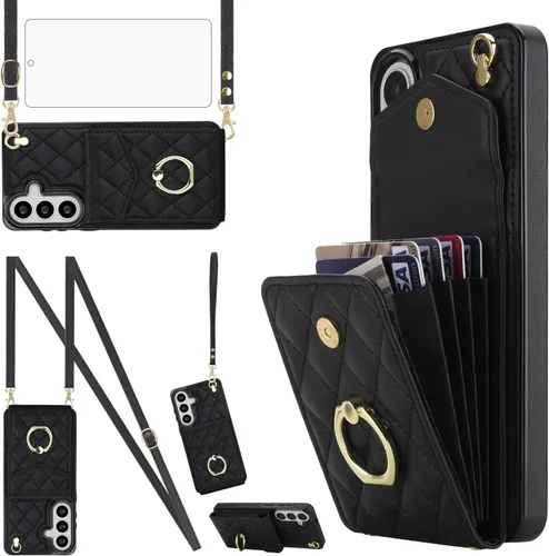 Vista 12 de Asuwish Funda de teléfono para Samsung Galaxy S26 Ultra 5G Wallet Cell Cover con protector de pantalla de vidrio templado, correa para la muñeca