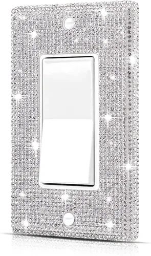 Vista 16 de Dengduoduo Placas de pared, cubierta decorativa para interruptor de luz, cubiertas decorativas de tomacorrientes, diamantes de imitación plateados