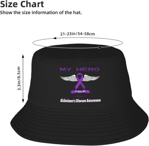 Vista 2 de My Hero is Now My Angel - Sombrero de pescador para concientización sobre la enfermedad de Alzheimer de doble tejido para mujeres/hombres, sombrero