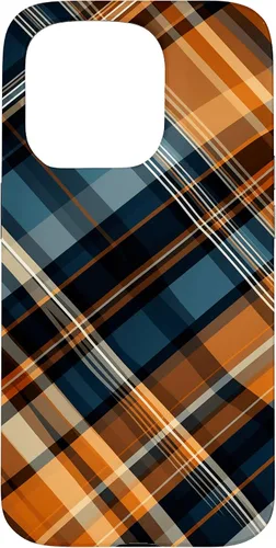 Vista 14 de Funda para iPhone 16 Navy Black and Orange Plaid Halloween Otoño Calabazas