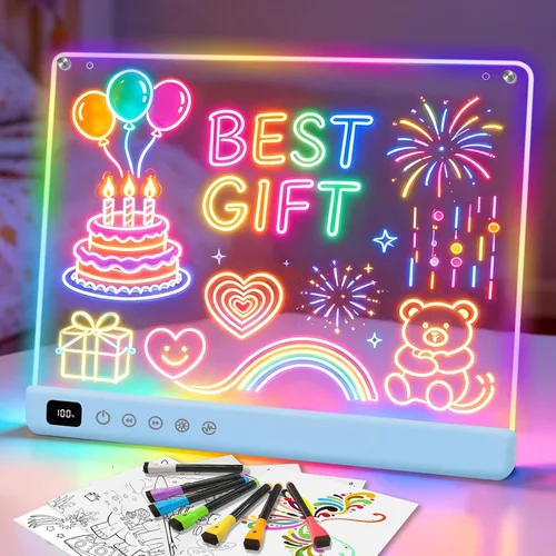 Vista 11 de Cosmody - Tablero de dibujo LED recargable, regalo para niños y niñas a partir de 3 años (blanco)